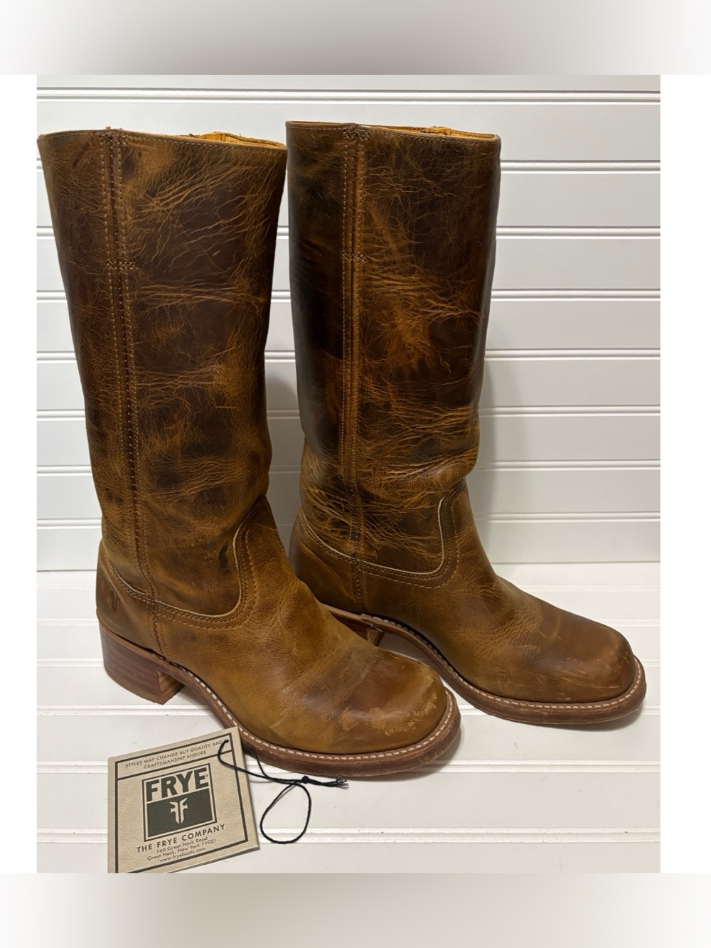 FRYE Campus Vintage Dark Brown 14L  Boots Distressed Made in USA Womens Size 9 M